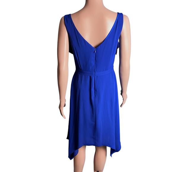 BCBGMaxAzria Blue Chiffon Ruffle Cocktail Dress 2 Sleeveless Asymmetrical Hem - Picture 3 of 5